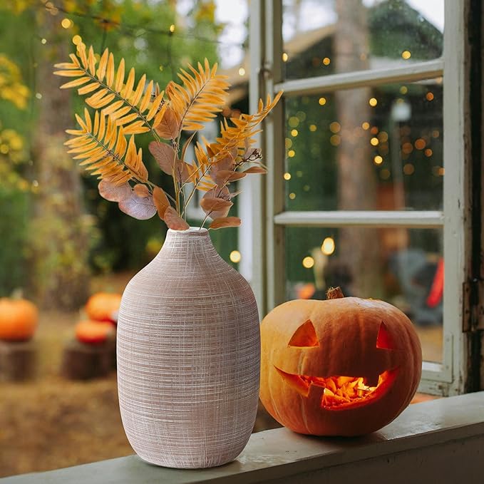 ALMA 9 in Narrow Mouth Terracotta Vase for Pampas Grass|Rustic Vases for Modern Farmhouse |Ceramic Boho Vase for Coffee Table Decor, Entryway Table, Bookshelf, Mantel Decor