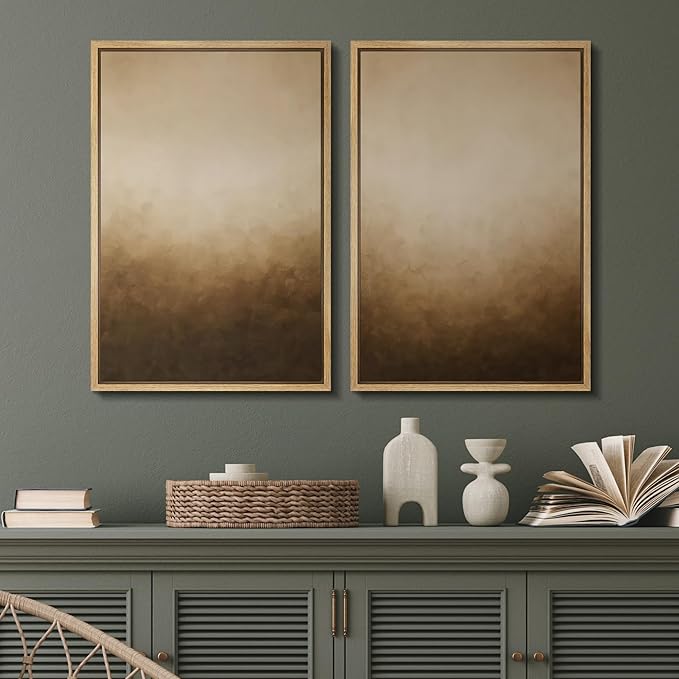 SIGNFORD Framed Canvas Print Wall Art Set Minimalist Gradient Brown Abstract Neutral Illustration Modern Art Decorative Nordic Nature for Living Room, Bedroom, Office - 24"x36"x2 Natural