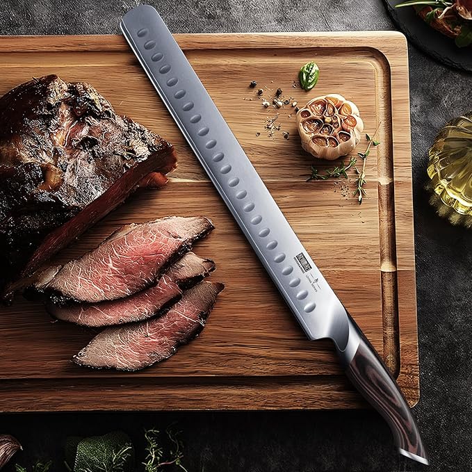 HOSHANHO Carving Knife 12 Inch, Japanese High Carbon Steel Slicing Knife with Ergonomic Pakkawood Handle, Razor Sharp Brisket Knives for Meat Cutting, BBQ, Turkey