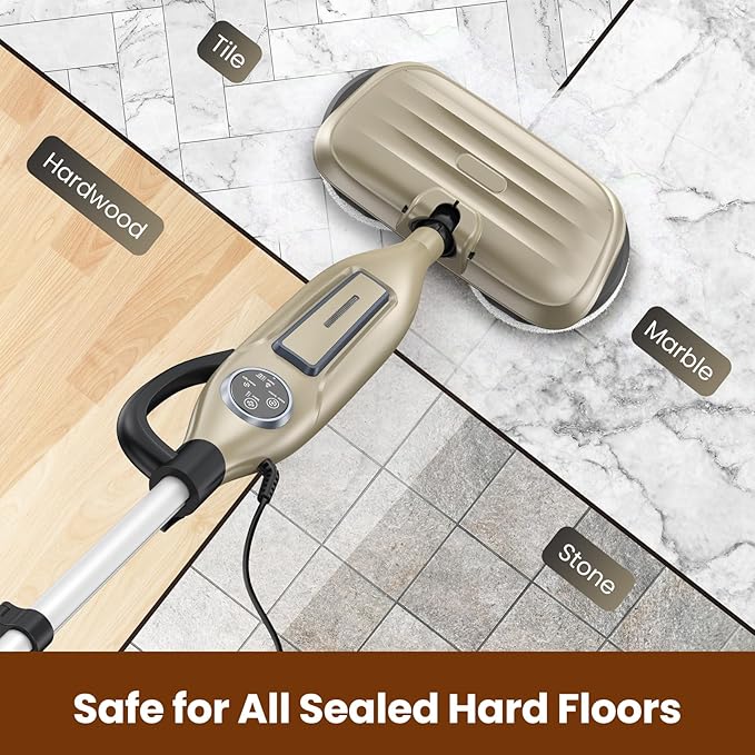 DEVOAC VM6 Scrubbing Steam Mop with Rotating Mop Pads, 10 in 1 Steam Mop, Lightweight Spin Mop & 3 Steam Modes for Hard Floor Laminate Marble Floors (Khaki)