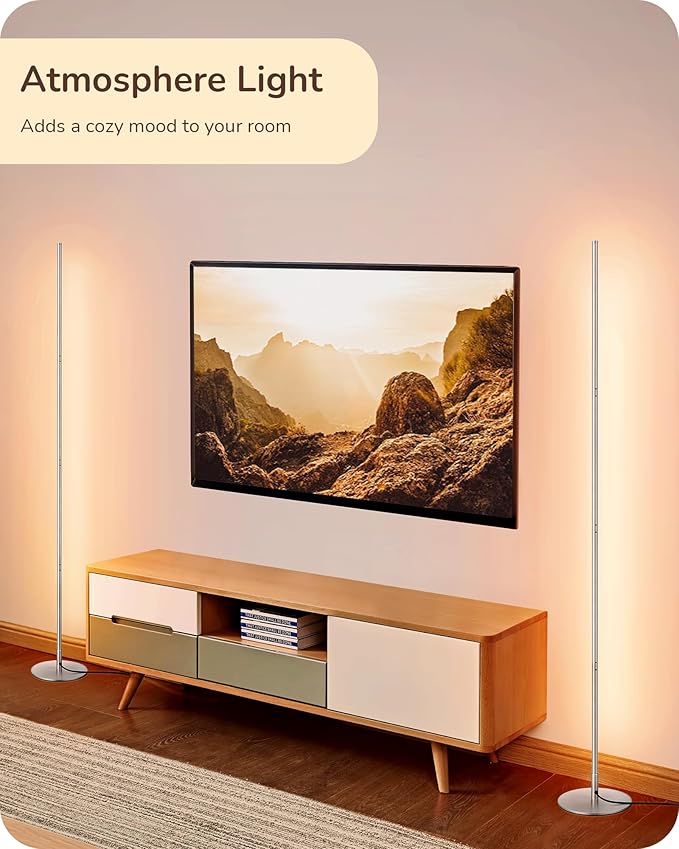 EDISHINE LED Corner Floor Lamp, Minimalist Dimmable Mood Light, Adjustable Height, 57.5" Tall Floor Lamp for Bedroom, Living Room, Home Office, 3000K Warm White Light, Silver