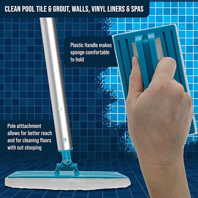 U.S. Pool Supply Hand-Held and Pool Pole Attachment Scrub Brushes - Surface Scrubbing Scouring Sponge Pads - Clean Pool Tile Grout Walls, Vinyl Liners, Spas, Remove Stains, Kitchen Bathroom Tub Shower