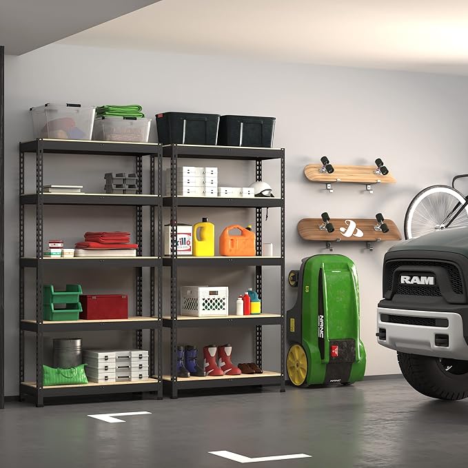 PrimeZone Storage Shelves 5 Packs 5 Tier Adjustable Garage Storage Shelving, Heavy Duty Metal Storage Utility Rack Shelf Unit for Warehouse Pantry Closet Kitchen, 35.5" x 15.75" x 71", Black