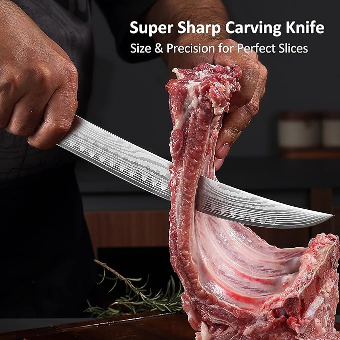 PAUDIN Carving Knife, 10 Inch Butcher Knife, Forged High Carbon German Stainless Steel, Razor Sharp Curved Brisket Slicing Kinfe for Poultry Beef Pork Meat Cutting, Ergonomic wood Handle Design