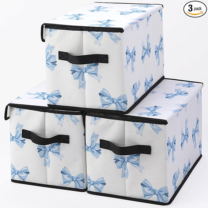 Stackable Clothes Storage Bins with Lids,Closet Organizers Fabric Box for Home and Office,Blanket Clothes Organizers,Under Bed Storage Containers 3 Pack.