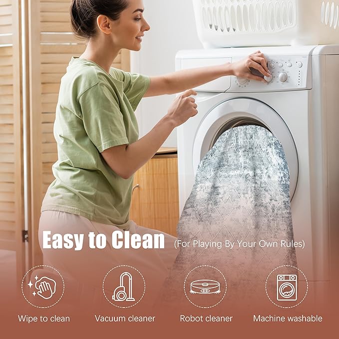 4' x 6' Washable Area Rug - Low Pile Soft Vintage Indoor Rug for Living, Dining or Bedroom - Lightweight Carpet with Non-Slip Backing - Foldable for Easy Placement, Blue