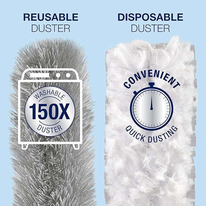 Bona High Performance Dusting System - 1 Compact Handle, 5 Disposable Dusters, & 1 Reusable Duster - Compact Dusting Kit Removes Dust & Pet Hair