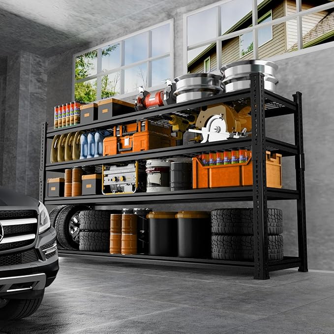 Storage Shelves Heavy Duty 2 PCS, 60"L x 24"W x 60"H Garage Wire Shelving Unit Loads 2640LBS, 4-tier Adjustable Metal Industrial Utility Shelf Rack for Kitchen, Laundry, Pantry, Warehouse, Basement