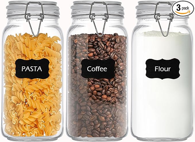 78oz Square Glass Food Storage Jars Storage Container with Clear Preserving Seal Wire Clip Fastening for Kitchen Canning Flour, Cereal, Pasta, Sugar, Beans