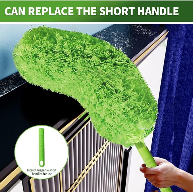 Cobweb Duster with Extension Pole, Washable Cleaning Duster Set with 2 Duster Heads, Corner Brush, 15-110-Inch Telescoping Pole for high Ceiling Fans, Long Duster for high Ceilings,Reach Duster