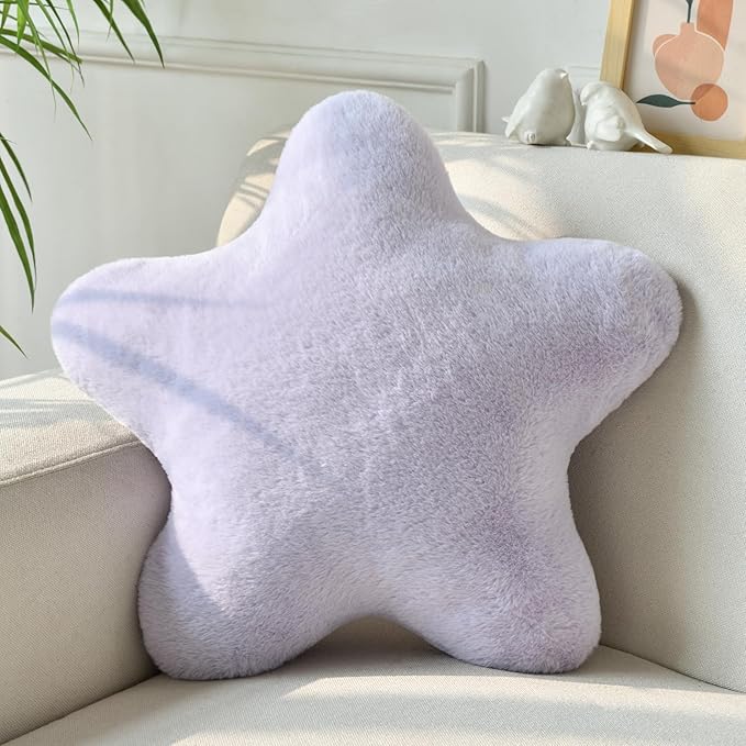 Xiashrk Star Pillow, Decorative Throw Pillows for Bed Couch, 15" Star Shaped Pillow Plush Floor Cushions Room Decor Pillow with Soft Faux Rabbit Fur for Sofa Bedroom Living Room