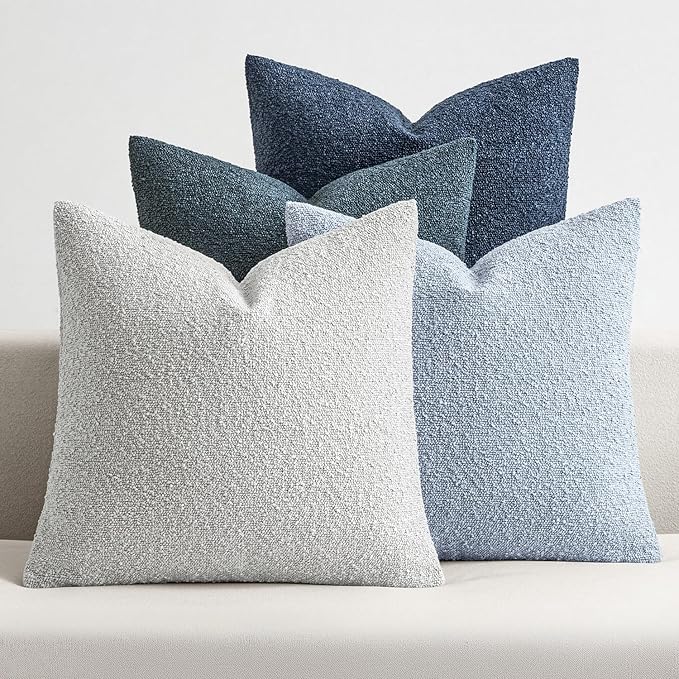 MIULEE Pack of 4 Decorative Textured Boucle Christmas Throw Pillow Covers 20x20 Inch Neutral Blue Accent Solid Pillow Cases Couch Cushion Covers for Modern Farmhouse Boho Bed Livingroom Home Decor