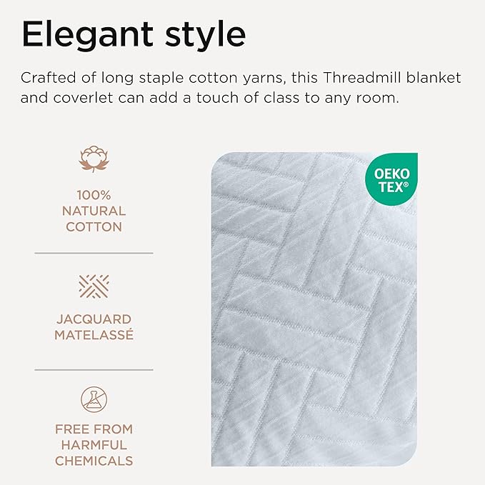 Threadmill Luxury Cotton Blankets for King Size Bed | All-Season Cozy 100% Cotton Blanket | Criss Cross Jacquard Soft Lightweight Coverlet, fits California King Size Bed, 104x92 | Light Blue
