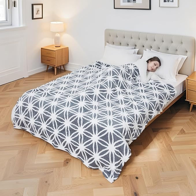 LUXIAN Heated Blanket Electric Throw,72" x 84" Full Size,Jacquard Polar Fleece Heated Blanket with 10 Hours Timer Auto-Off & 5 Heating Levels,Machine Washable (Grey)