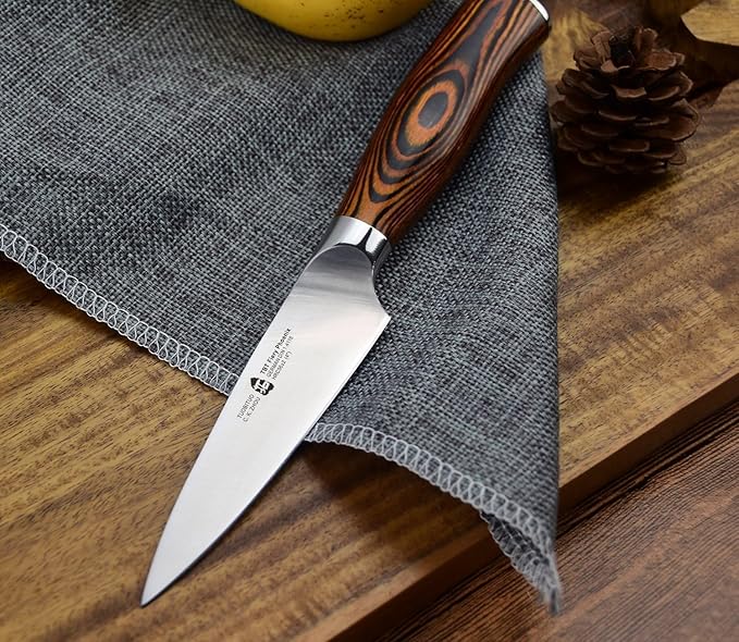 TUO Paring Knife, 4 inch Small Kitchen Knife for Fruit Peeling, High Carbon German Stainless Steel, Ergonomic Pakkawood Handle - Fiery Phoenix Series