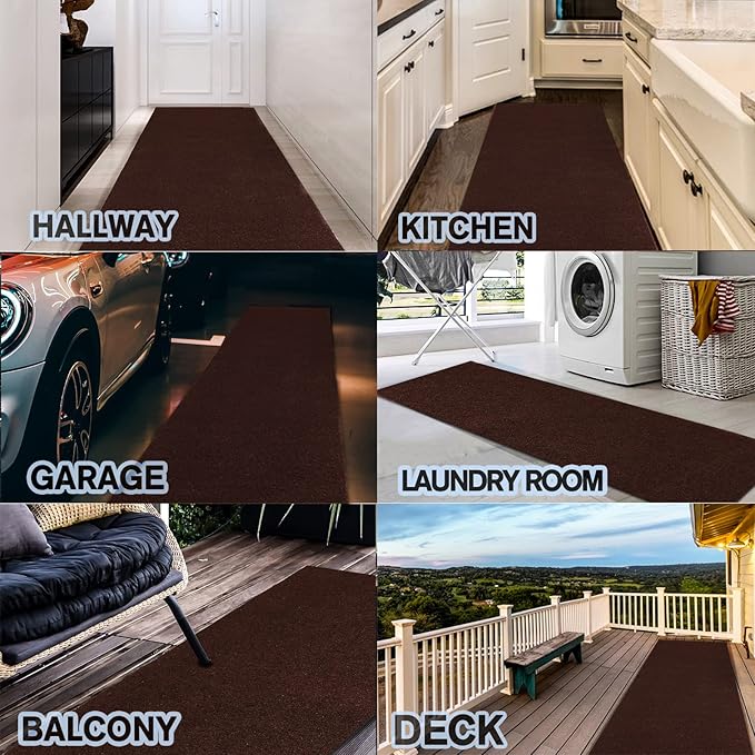 Custom Size Backed Non-Slip Area Rugs Runner, Easy Clean, Waterproof Runner Rugs for Hallway Entryway, Kitchen, Laundry, 3FT x 10FT, Brown