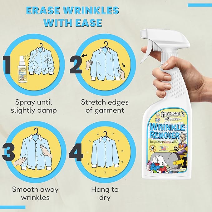 Grandma's Secret Wrinkle Remover Spray - Easily Removes Wrinkles & Odors - Wrinkle Release, Fabric Refresher Spray, Chlorine, Bleach and Toxin-Free - 16 Ounce