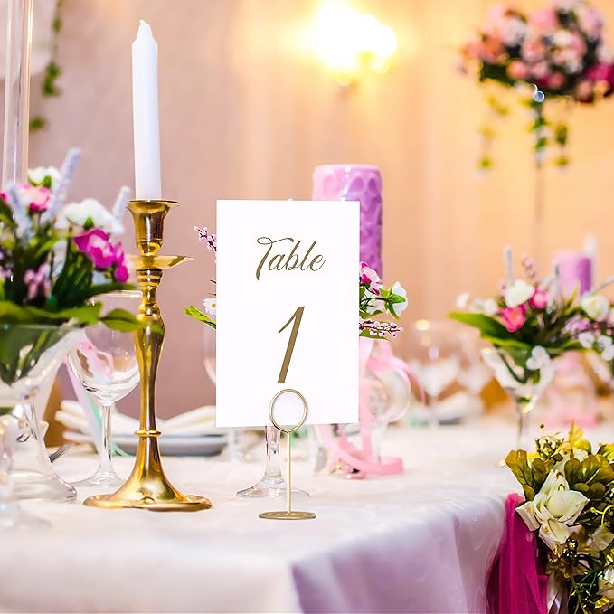 10 Pack Gold Table Number Holders - Place Card Holders for Signs - Photo Holders for Centerpieces Weddings - Photo Stand Clip - Picture Holder for Tables - Wire Food Signs Restaurant Setting Cards