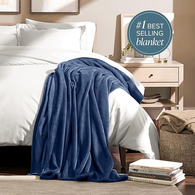 Bare Home Fleece Blanket - Twin/Twin Extra Long - Ultra-Soft Lightweight for Bed, Sofa, and Couch - Luxury Microplush - Cozy Warm Blanket (Twin/Twin XL, Dark Blue)