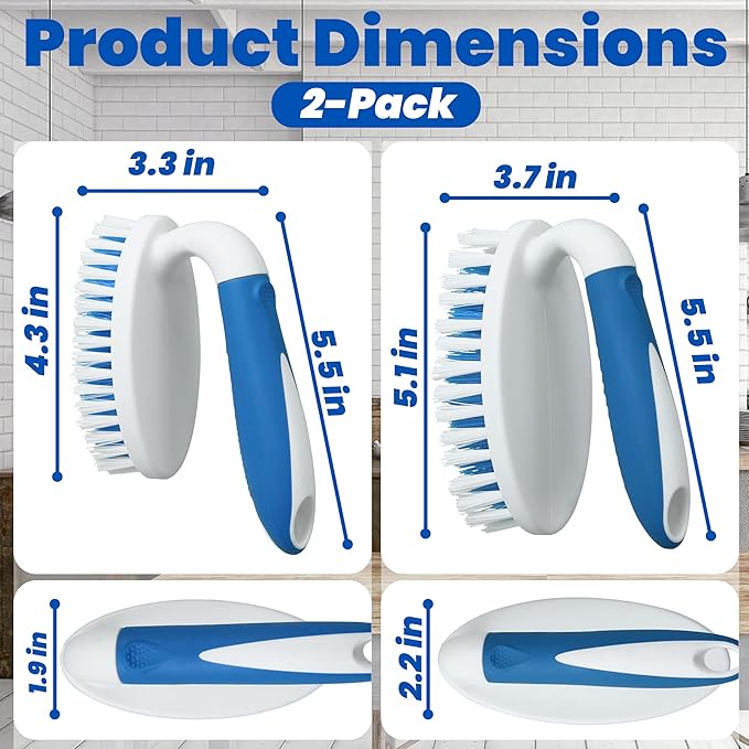 PHYEX Scrub Brush, 2 Size Household Cleaning Brushes with Stiff Bristles, Scrubbing Brush for Carpet, Shower, Bathtub, Kitchen, Pool Tile, Bathroom Scrubber
