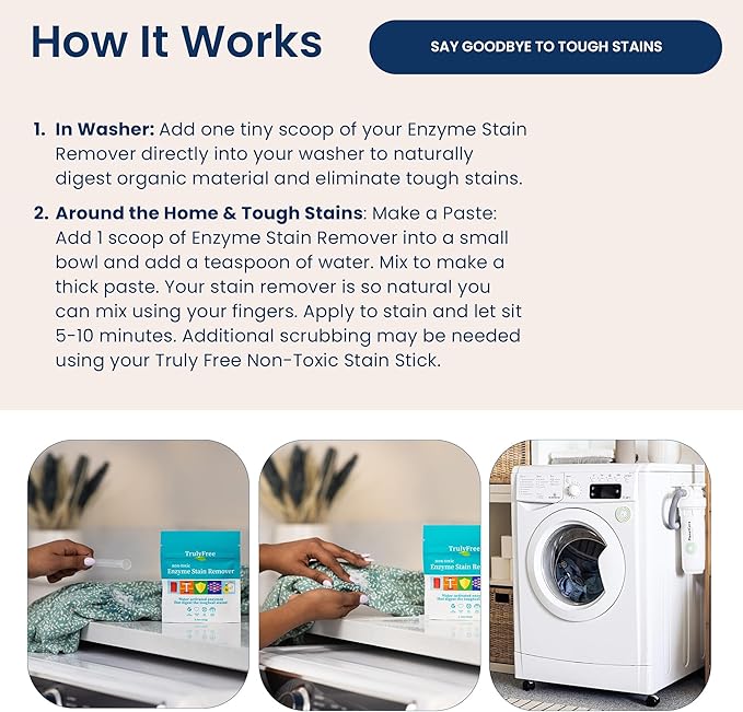 Enzyme Laundry Stain Remover - Natural Laundry Detergent Booster for Blood, Grass, Pet Urine & Odor - Biological Washing Powder for Clothes, Couch Fabric (50 Scoops)