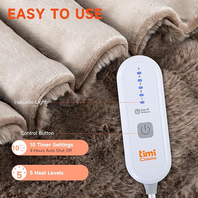 Heated Blanket Electric King- 100"x90" Soft Thick Bubble Electric Blanket for Sofa with 5 Heat Levels & 10 Hours Auto-Off Overheat Protection, Warm Cozy Gifts, Beige