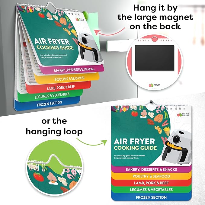 Air Fryer Cheat Sheet Magnets Cooking Guide Booklet - Air Fryer Magnetic Cheat Sheet Set Cooking Times Chart - Cookbooks Instant Air Fryer Accessories Oven Cooking Pot Temp Guide Kitchen Conversion