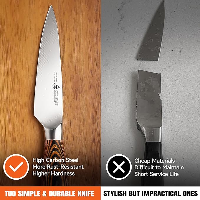 TUO Paring Knife, 4 inch Small Kitchen Knife for Fruit Peeling, High Carbon German Stainless Steel, Ergonomic Pakkawood Handle - Fiery Phoenix Series
