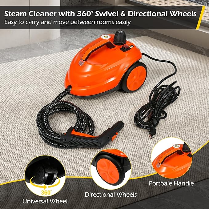 Dyna-Living Steam Cleaner 1800W Multipurpose Steam Cleaner for Home 5 bar Steamer Cleaner for Car Detailing 320°F High Temperature High Pressure Steamer for Carpets Floor with 2.1 L Inner Water Tank
