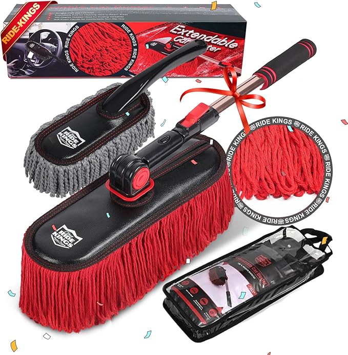 Car Duster Exterior Scratch Free,Car Dust Brush with Extendable Telescoping Handle to Remove Pollen,Dusters for Truck,RV and Motorcycle,Large Mop Head, Wax Cotton Hair,Auto Care