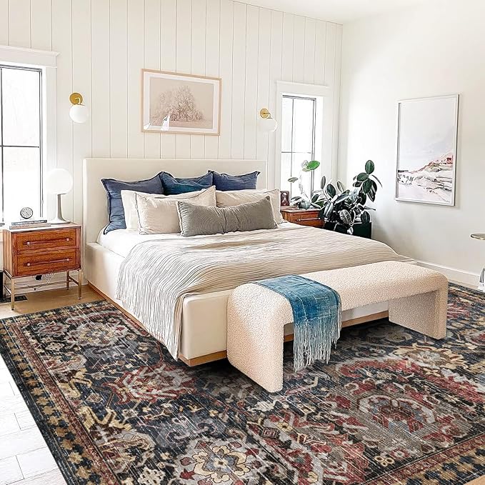 RUGSURE Washable Area Rugs - Perfect for Living Room, Bedroom, Kids Room, Nursery - Stain & Water Resistant Non-Slip, Pet & Child Friendly, Vintage Tribal Area Rugs (Rust, 9' x 12')