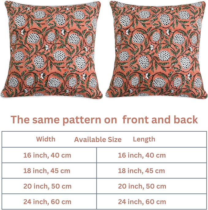 Ridhi Dark Salmon Pink Block Print Cotton Canvas Throw Pillow Covers for Decorative Couch Pillows for Living Room, Chic Boho Cute Outdoor Valentine Pillows Covers Gifts 20x20 Inches