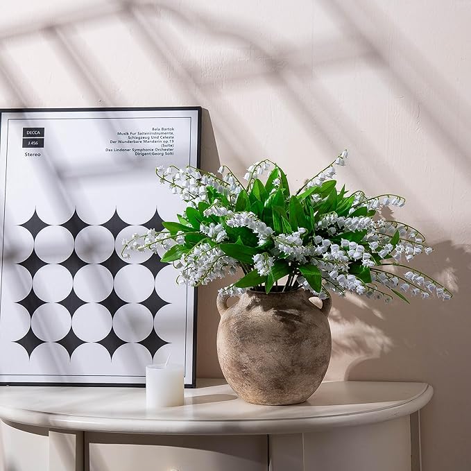 6 Inch Ceramic Vase, Terracotta Flower Vases, Vintage Porcelain Vase for Home Decor, Decorative Farmhouse Vase with hadle for Home Decor, Living Room, Shelf Decor, Farmhouse, Table, Lyeec