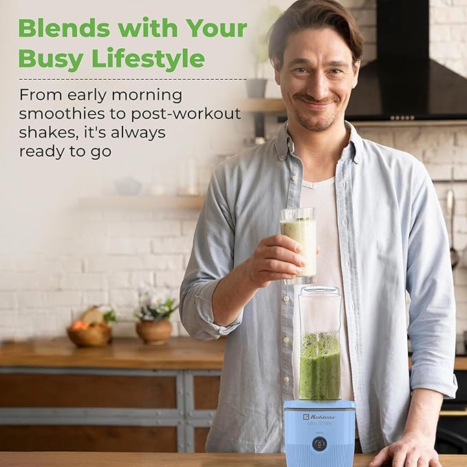 Koblenz Mix&Shake Blender, 20 oz Portable Blender, 600W Motor, Pulse, ON/OFF Functions, Stainless Steel Blades, Shakes, Sauces, Smoothie Maker, (1) 20 oz To-Go Bottle, Blue, MSKM-600 A