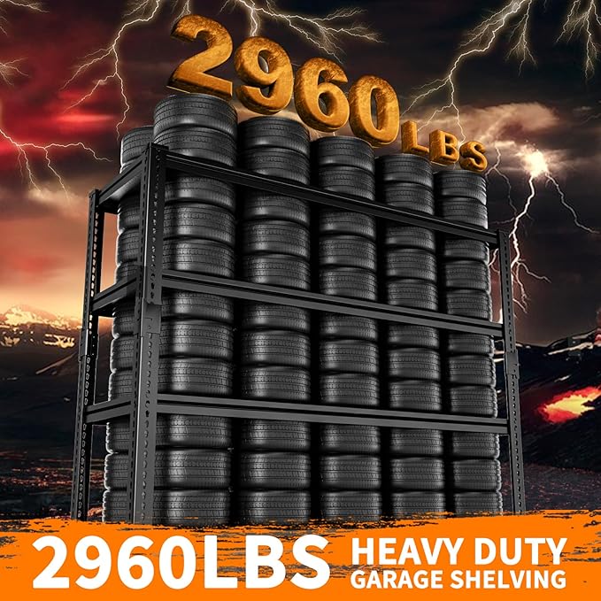 Storage Shelves Heavy Duty, 48"L x 18"W x 72"H Garage Storage Shelves Unit Loads 2960LBS, 4-tier Adjustable Metal Industrial Utility Shelf Rack for Kitchen, Laundry Room, Pantry, Warehouse, Basement