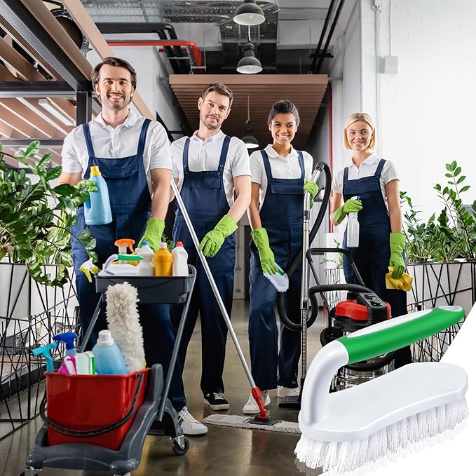 Lallisa 12 Pcs Scrub Brush for Cleaning with Handle Comfortable to Grip Heavy-Duty Flexible Stiff Bristles Scrubber Brushes Bulk for Shower Bathroom Carpet Kitchen Floor Tiles (Green)