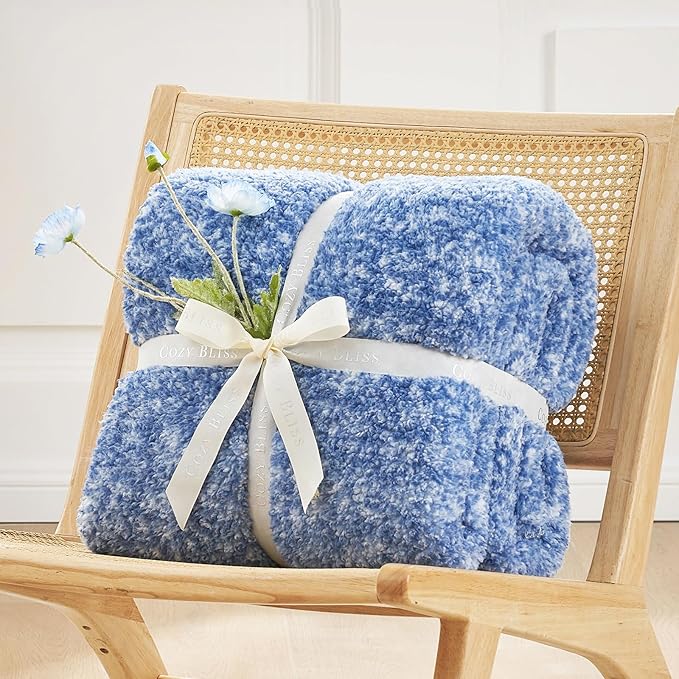Cozy Bliss Luxury Sherpa Throw Blanket for Couch, Premium Reversible Plush Thick Throw, Warm Cozy Soft Blanket for Home and Gifts (Mottled Navy Blue, 50" x 60")