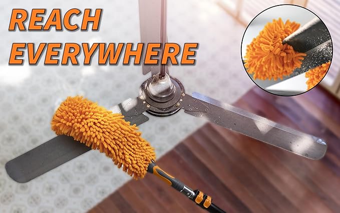 30 Foot High Reach Duster Kit with 5-24 ft Extension Pole // High Ceiling Dusting and Window Cleaning Kit with Telescopic Pole // Window Washer & Squeegee, Cobweb Duster, Fan Blade and Feather Duster