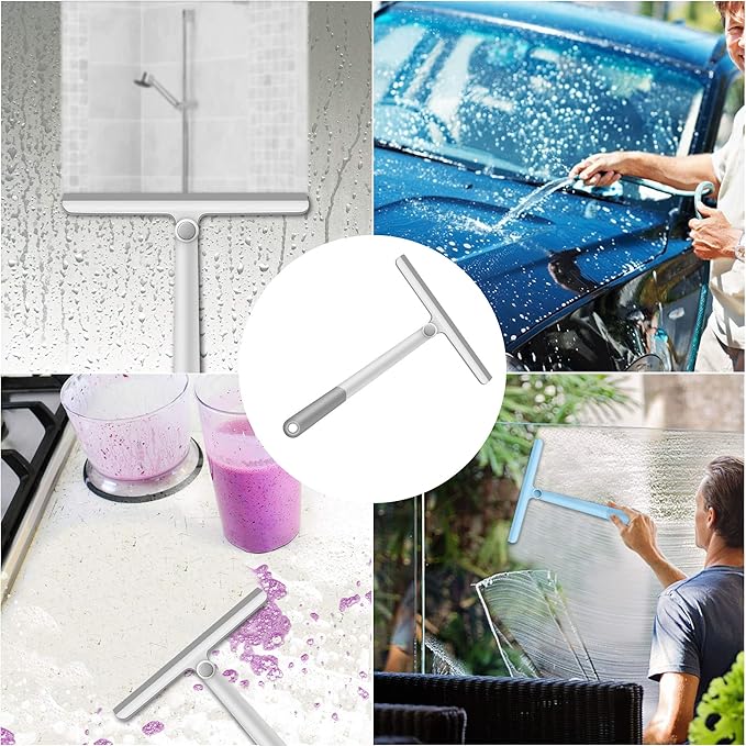Window Squeegee, 2 Pack Shower Squeegee for Glass Doors Bathroom Mirror Windows Cars and Tile Walls, Silicone Plastic Squiggy Cleaner Tool 12 inch (Grey+Green)