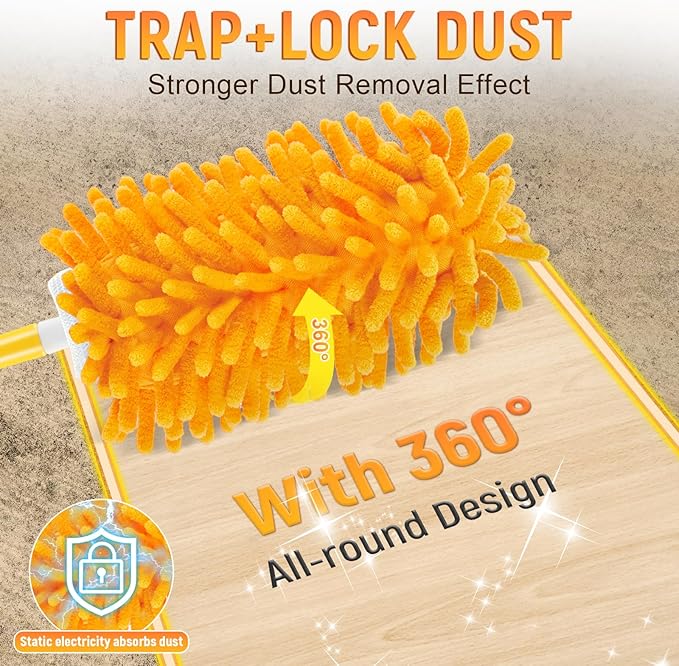 Reusable Duster Refill for Swiffer Duster Refill, 360° Heavy Duty Duster Refills Kit, 5 Pack with 1 Handle Microfiber Ceiling Fan Dusters for Cleaning(Orange, 5PCS)