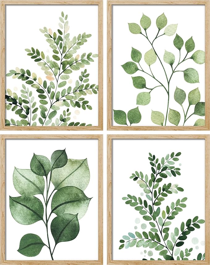 SIGNWIN Poster Bathroom Decor 11"x14", Wall Art Room Decor Multicolor for Living Room, Bedroom, Office Green Pastel Forest Fern Leaf Collage Nature Garden Illustrations Plant Art Botanical