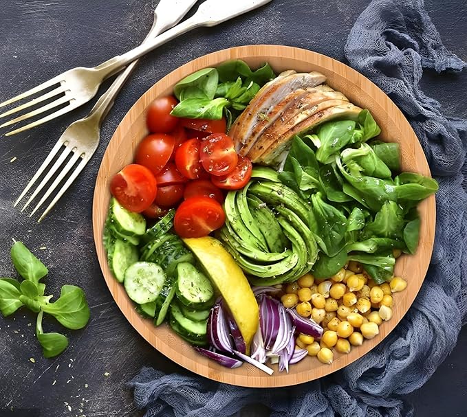 12" Premium Bamboo Round Tray - Natural Multipurpose Serving Platter for Grilling, BBQ, Tea, Coffee & Ottoman Decor