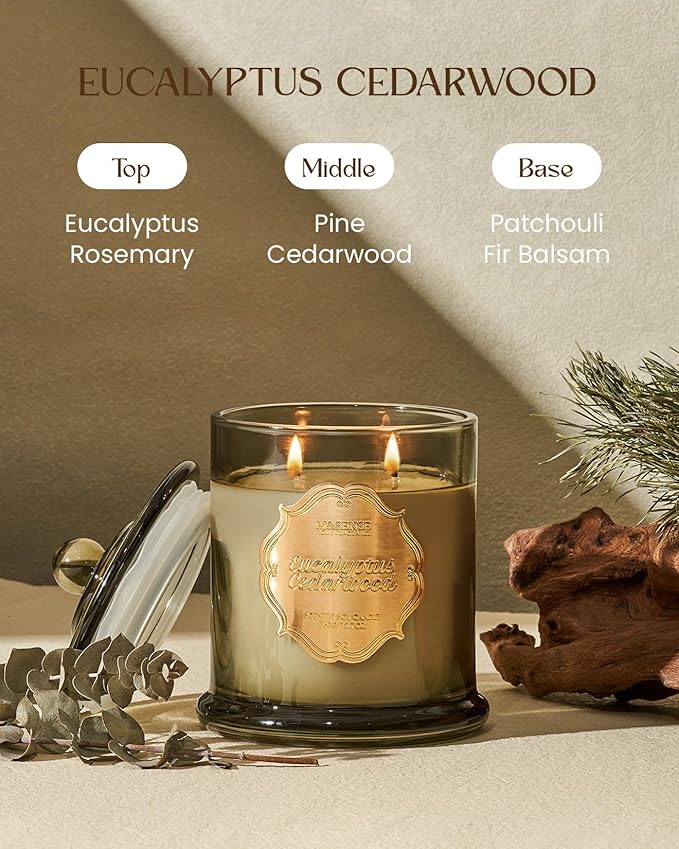 M&SENSE Eucalyptus Cedarwood Scented Candles, 2 Wick 12.7oz Large Jar Candle 75H Long Lasting, Plant-Based Non Toxic Natural Soy Wax, Aromatherapy Candles for Stress Relief,Gifts for Men Women Father