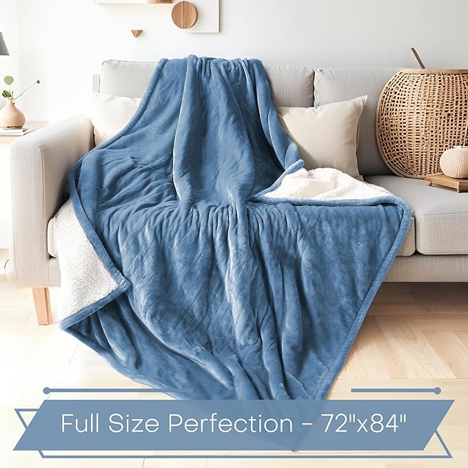Electric Heated Blanket Twin Size 62"x84" - Microplush & Sherpa Fabric Dual-Sided, 6 Heat Settings & 1-10 Hours Auto Off , Cozy Warming Throw for Home, Office, or Bed, Machine Washable,Slate Blue