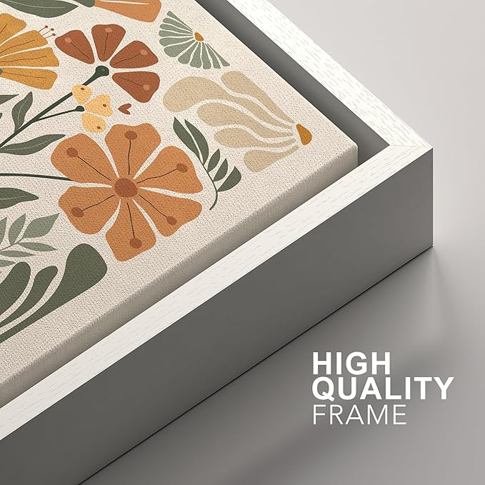 SIGNFORD Framed Canvas Print Wall Art Set Vintage Flower in Pastel Illustration Modern Art Decorative Nordic Nature for Living Room, Bedroom, Office - 24"x36"x2 White