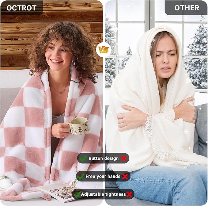 Light Pink Heated Blanket Electric Throw, 50X60 Heating Blanket with 10 Heat Levels & 8 Hours Auto Off for Lap, Checkered Plaid Soft Sherpa Blankets Warmer Gifts for Couch Grandma Women Adults, ETL