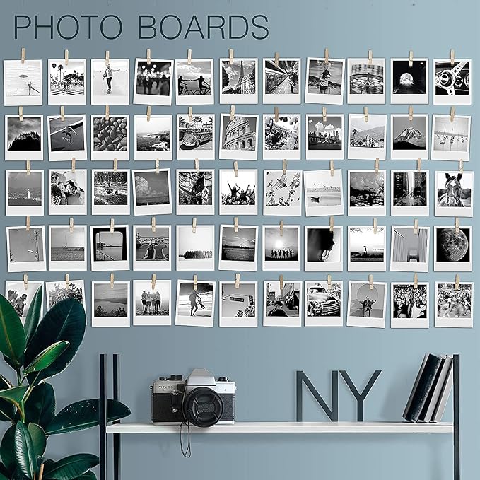 100 Pack Mini Self Adhesive Clips for Pictures - Wood Clip Photo Holders for Wall, Photo Cards Hanging Display Board & Picture Boards, Artwork Photos Holders Hangers Room Decor (Light Wood 100pack)