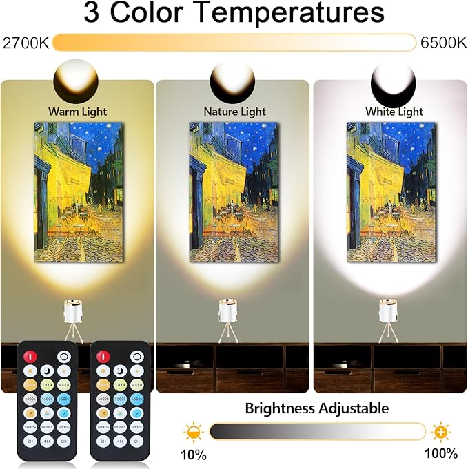 Spot Lights Indoor Floor Lamp, 6W Uplighting Indoor with Remote, Dimmable & Timer & 3 Color Temperatures, 2700K to 6500K Floor Can Lights for Plants Pictures Corner Ambient Lighting, 2 Pack