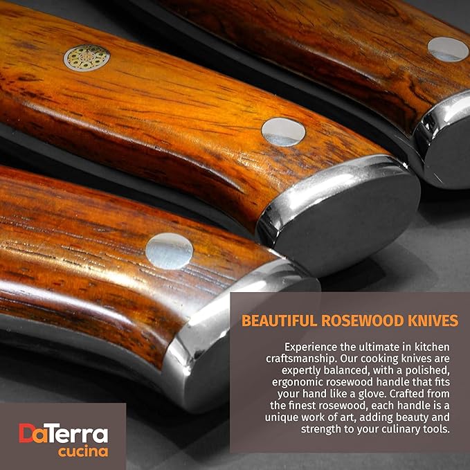 DaTerra Cucina - 7 Inch Santoku Knife – German Steel Professional Kitchen Knife with Ergonomic Rosewood Handle, Sharp, Durable, Rust Proof, Easy to Clean | Ideal for Chopping, Slicing & Dicing