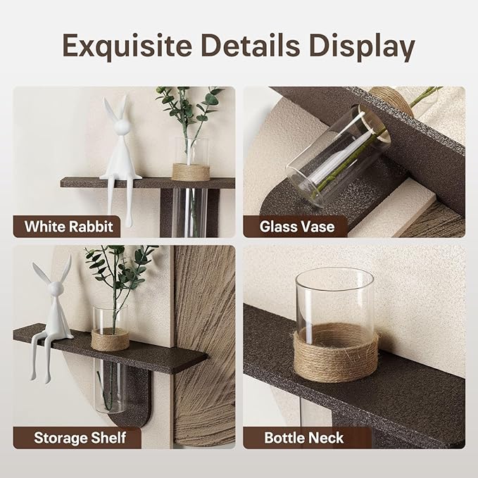 Troartos 3D Textured Neutral Abstract Wall Art with Vase, White and Brown Wall Decor with Rabbit Decoration, Minimalist Geometric Artwork for Living Room Hallway Dining Room Bedroom Office, 24x24 In